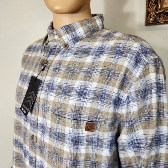 Solaris Shirt Men's Tall Man Cream White  Plaid ButtonUp Long Sleeve Size XLT 14 - Picture 5 of 15